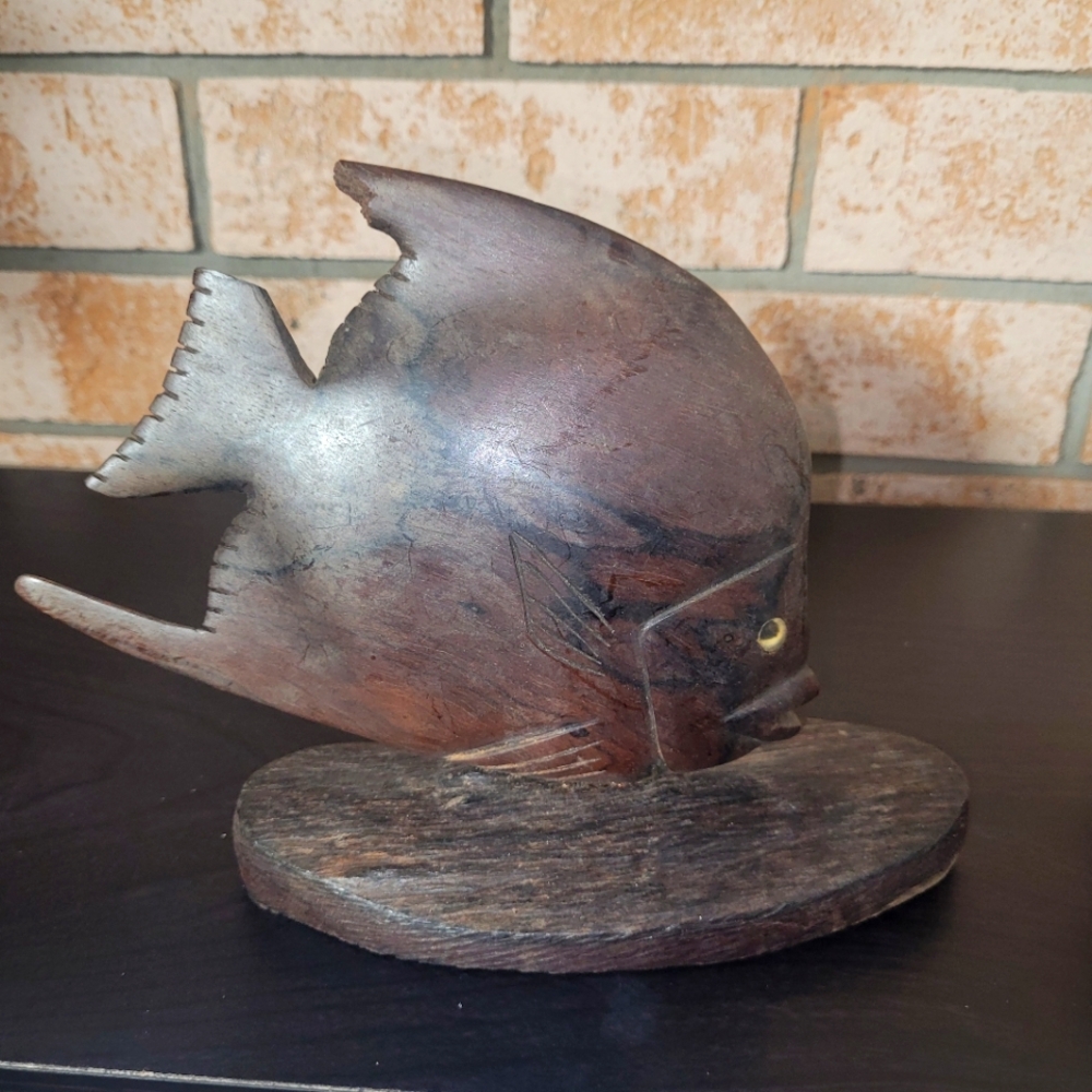 Hand-Carved Wooden Tropical Fish Statue